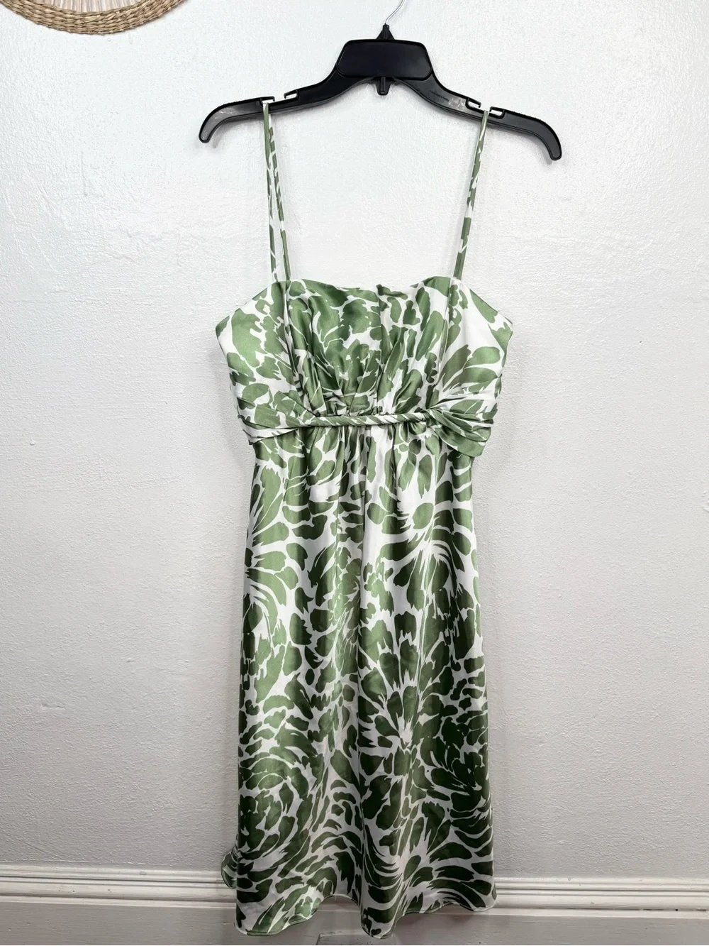 Alfred Angelo Dress Womens Size 8 Green Ivory White Floral Satin